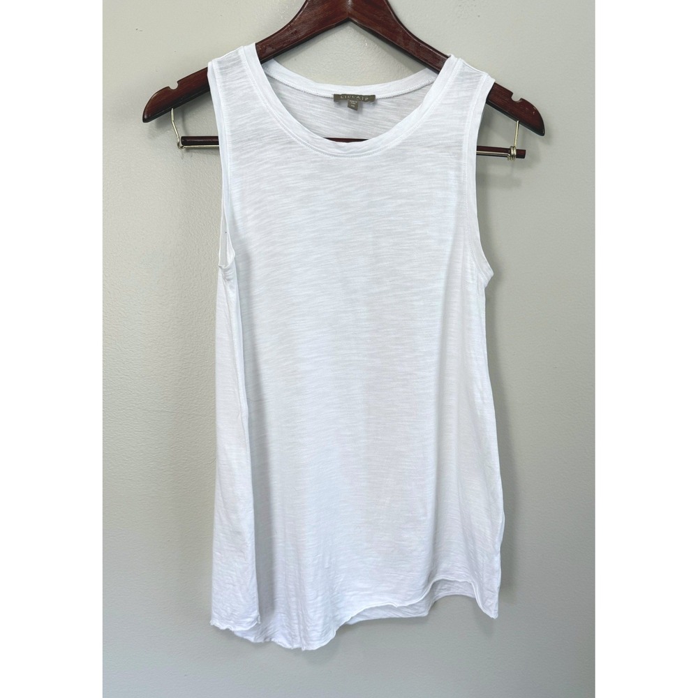 Lilla P Women's White Sleeveless Slub Knit Asymmetric Raw Hem Tank Top Size XS